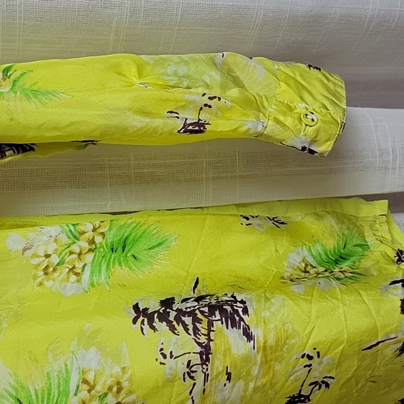 Johnny Was Silk Chartreuse Floral Long Sleeve Shirt Size M - Picture 5 of 10